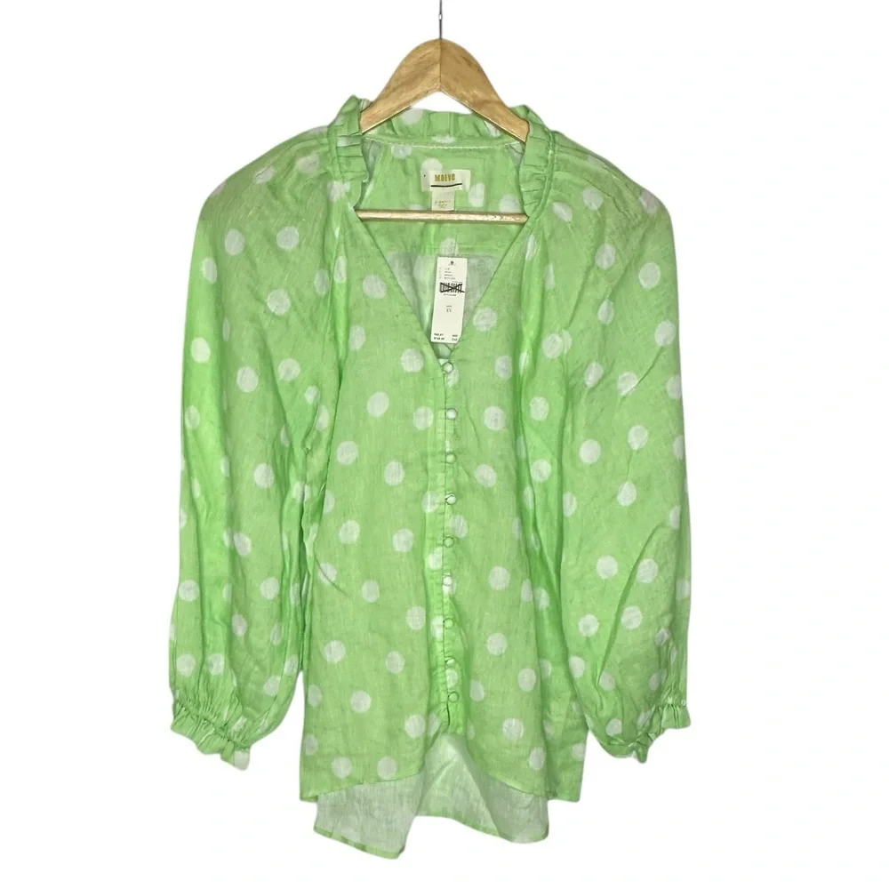 NWT Anthropologie Maeve Audie Linen Puff Sleeve Blouse xs